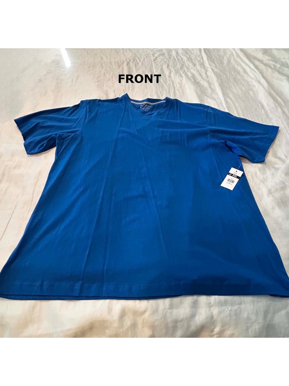 T-SHIRT, ROYAL BLUE, SIZE 3XL, PURE COTTON, SHORT SLEEVES, VEE NECK, STRETCHY,